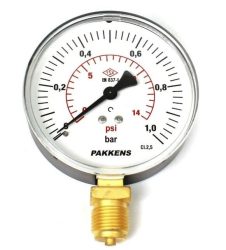 PAKKENS Manometre Ø100 mm 1 Bar Alt Bağlantılı 1/2”