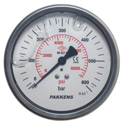 PAKKENS Arka Bağlantılı Gliserinli Manometre Ø100 mm 600 Bar 1/2”